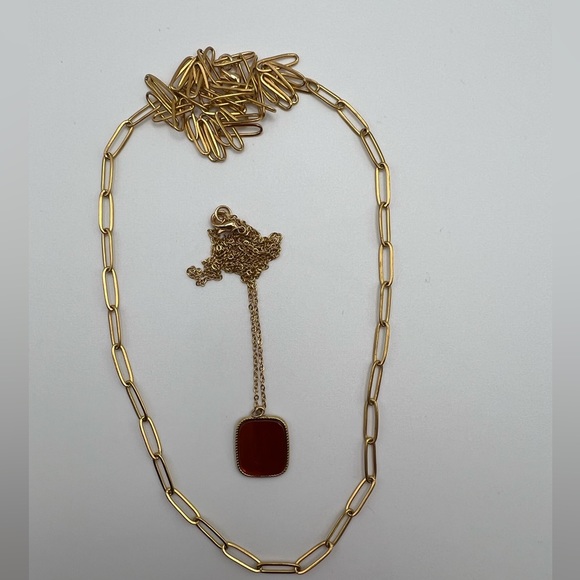 Red & Gold Elegant Pendant Layered Necklace, Red Natural Stone Pendant Necklace - Picture 7 of 14